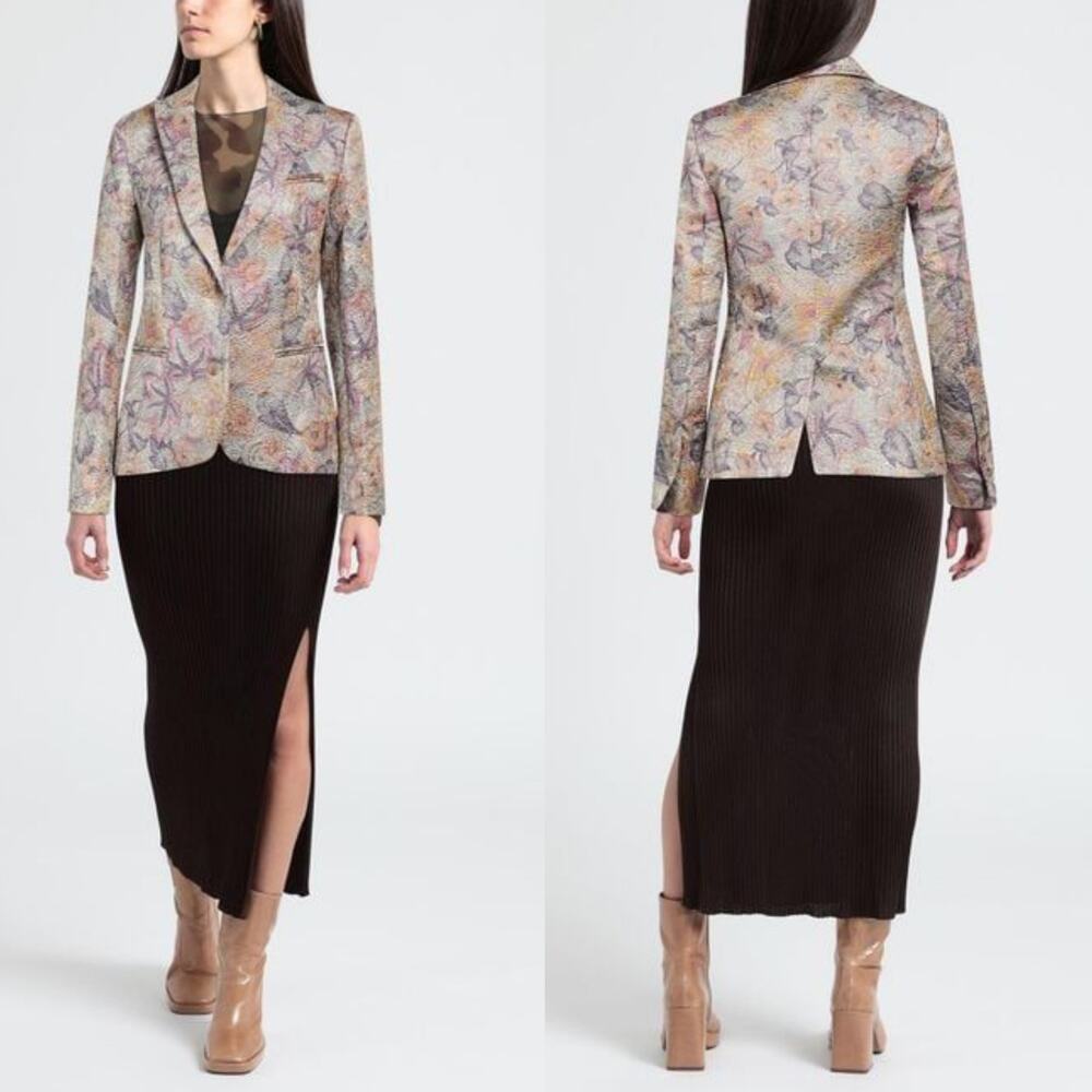 Zadig & Voltaire Deluxe Virginie Embossed Floral Gold Purple Blazer 36 Small - Picture 11 of 14
